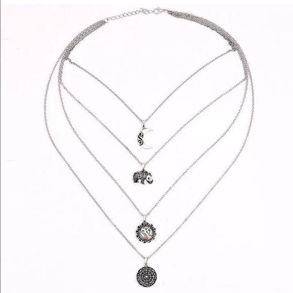 Boho Necklace Silver Chain Elephant Sun Moon Fower - Picture 2 of 6